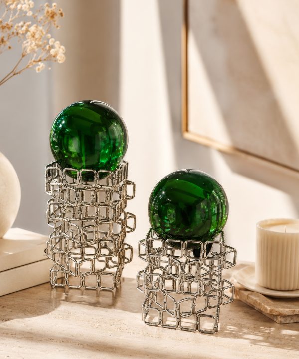 PRİZMA Kristal Küp Obje – Gümüş-Yeşil – Dekoratif Objeler | FYR Luxury – 2. görsel