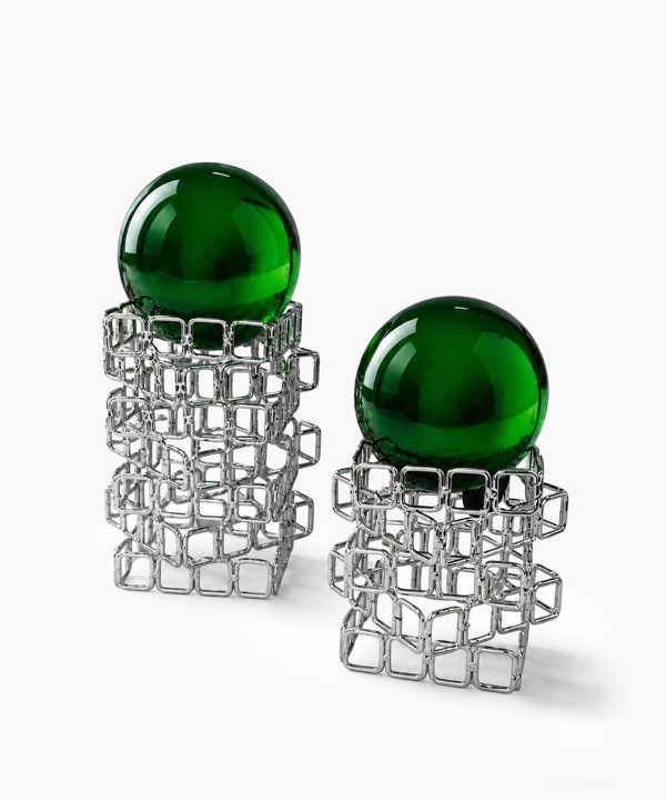 PRİZMA Kristal Küp Obje – Gümüş-Yeşil – Dekoratif Objeler | FYR Luxury